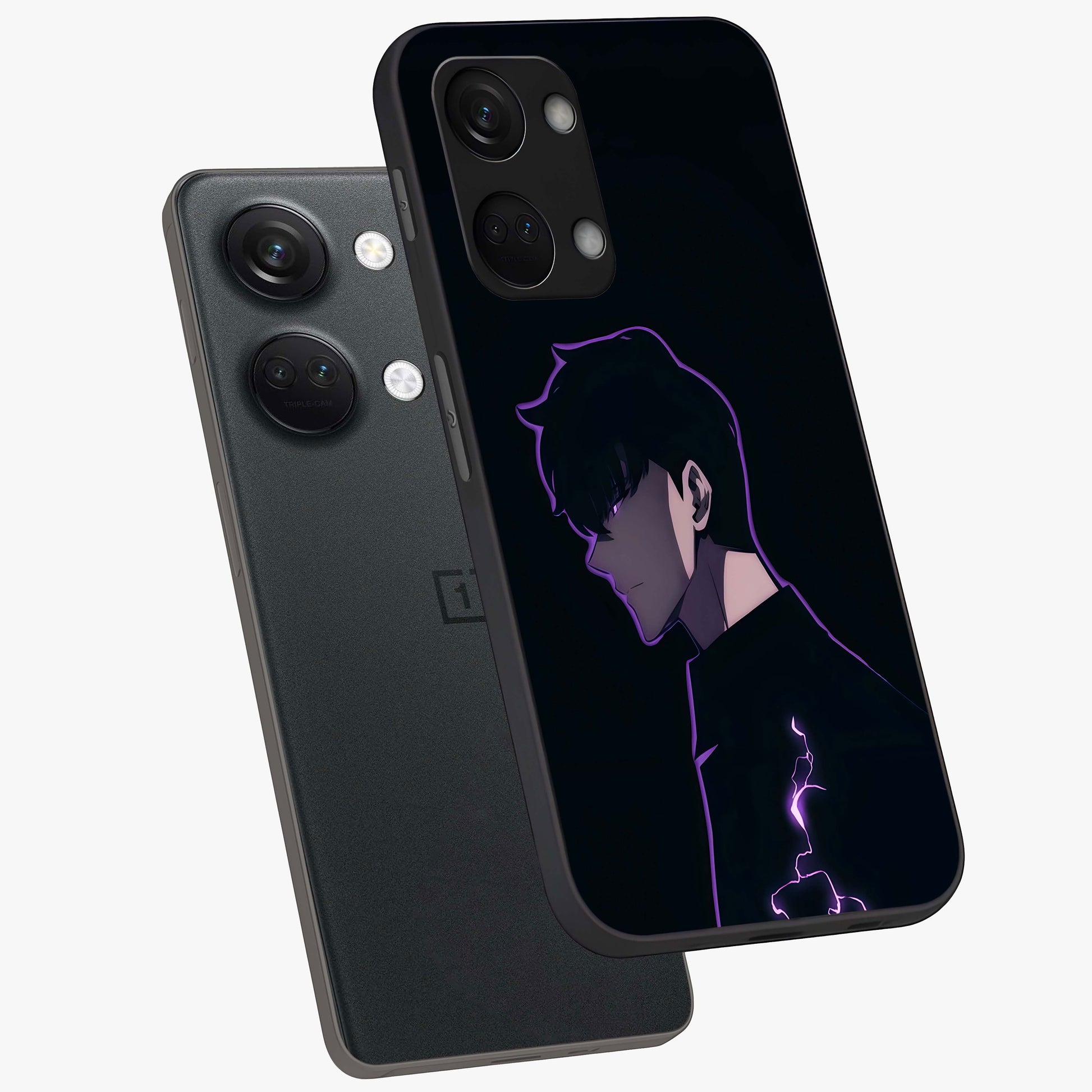 Void Lightning Phantom Glass Case for 1+Nord 3 angled mockup showcasing glossy finish and high contrast detailing