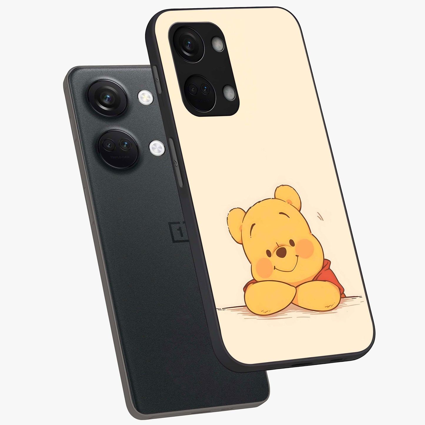 Winniethe Pooh Glass Case for 1+Nord 3 angled mockup showcasing glossy finish and soft playful tones