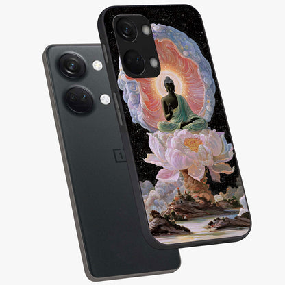 Zen Lotus Realm Glass Case for 1+Nord 3 angled mockup showcasing glossy finish and serene gradient detailing
