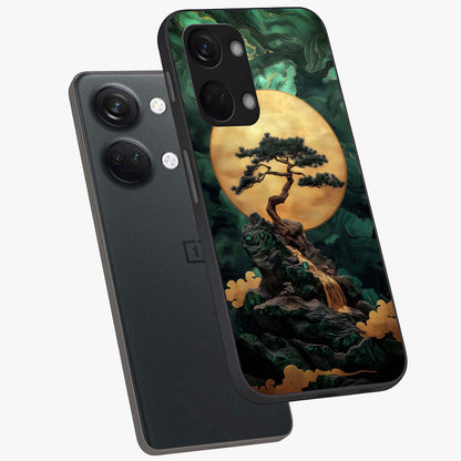 Zen Moon Rise Glass Case for 1+Nord 3 angled mockup showcasing glossy finish and soft night sky tones