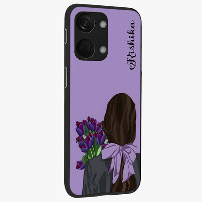 Girl Holding Flowers Custom Name Glass Case for OnePlus 10R |1+10R