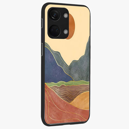 Abstract Mountain Glow Glass Case for 1+Nord 3 side perspective highlighting luminous mountain design details