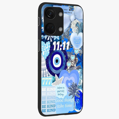 Aesthetic Be Kind Eye Glass Case for 1+Nord 3 side perspective highlighting artistic eye graphic details