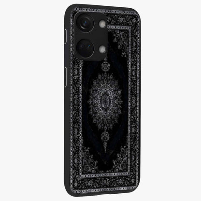 Black Persian Carpet Glass Case for 1+Nord 3 side perspective highlighting classic pattern textures and premium build