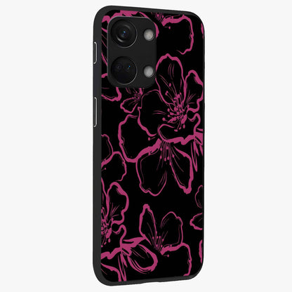 Black Violet Sketch Garden Glass Case for 1+Nord 3 side perspective highlighting elegant sketch detailing and premium finish