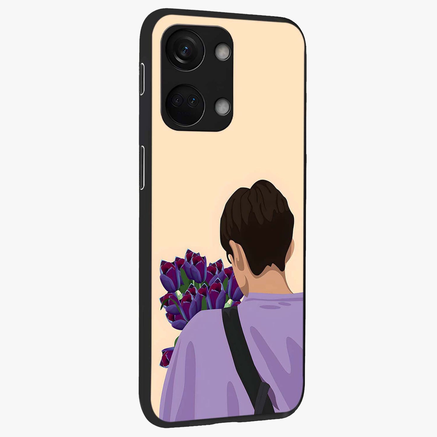 Boy Holding Flowers Glass Case for 1+Nord 3 side perspective highlighting delicate flower details and premium build
