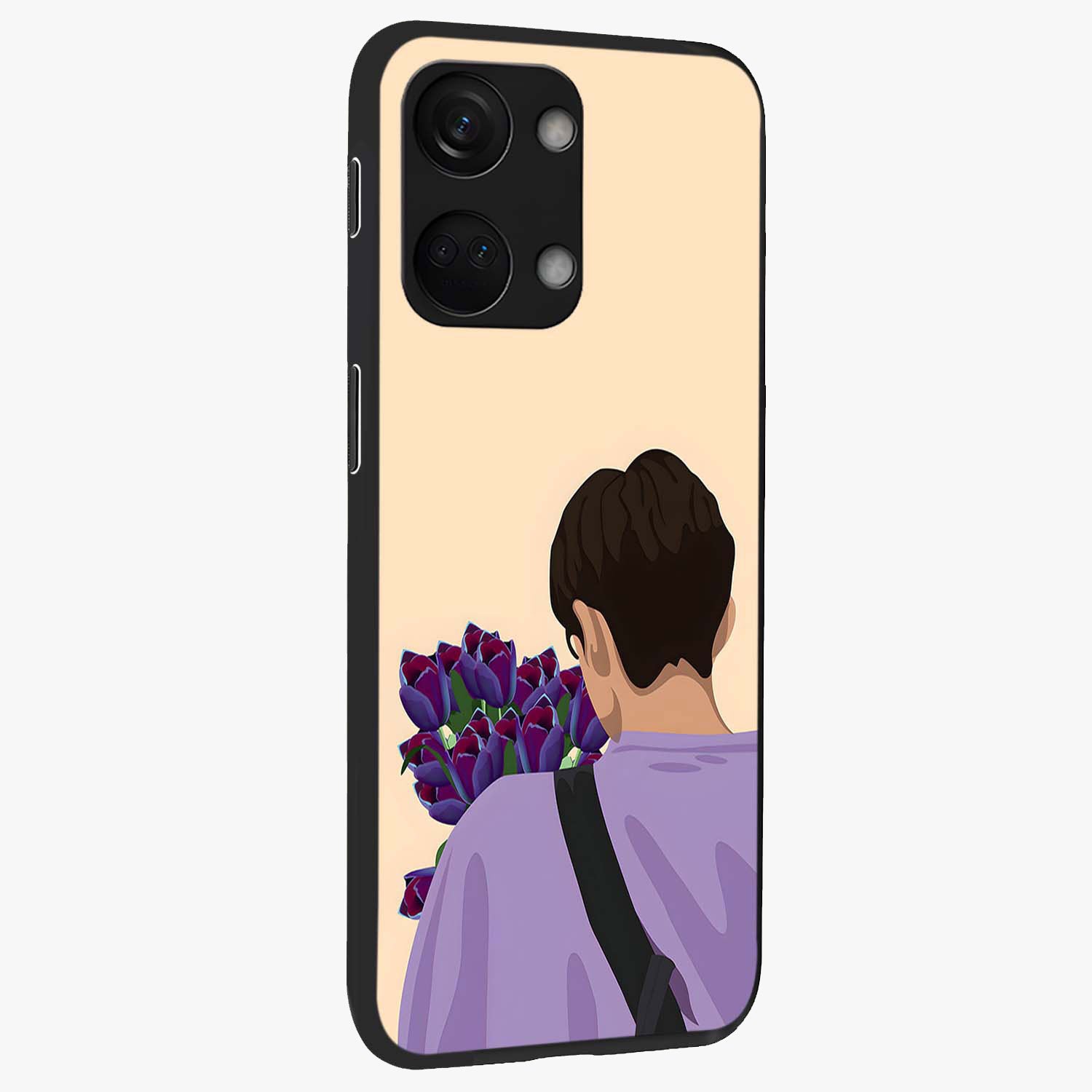 Boy Holding Flowers Glass Case for 1+Nord 3 side perspective highlighting delicate flower details and premium build