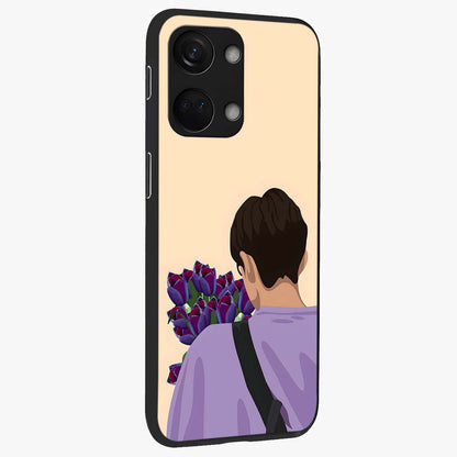 Boy Holding Flowers Glass Case for 1+Nord 3 side perspective highlighting delicate flower details and premium build