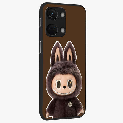 Brown Labubu Design Glass Case for 1+Nord 3 side perspective highlighting charming character detailing and smooth edges