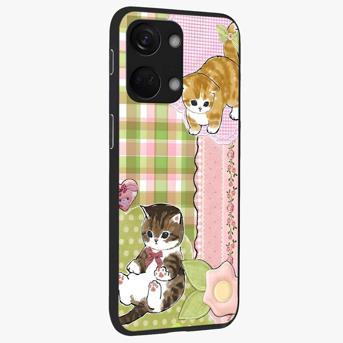 Cats Sweet Button Glass Case for 1+Nord 3 side perspective highlighting playful details and sleek premium build