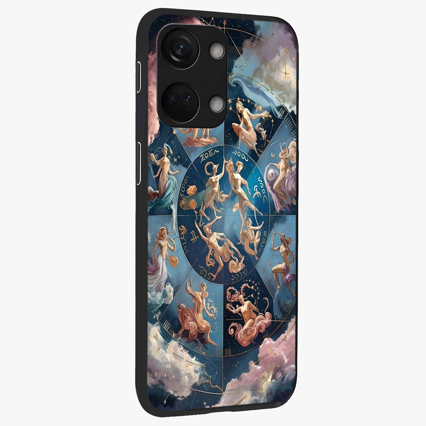 Celestial Signs Dance Glass Case for 1+Nord 3 side perspective highlighting flowing celestial patterns and sleek edges