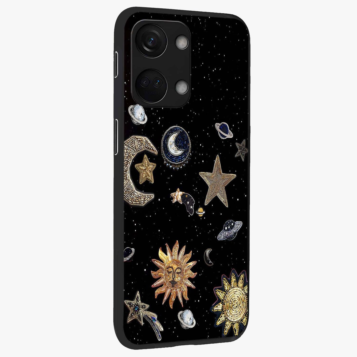 Celestial Star Charm Glass Case for 1+Nord 3 side perspective highlighting glowing star detailing and premium build