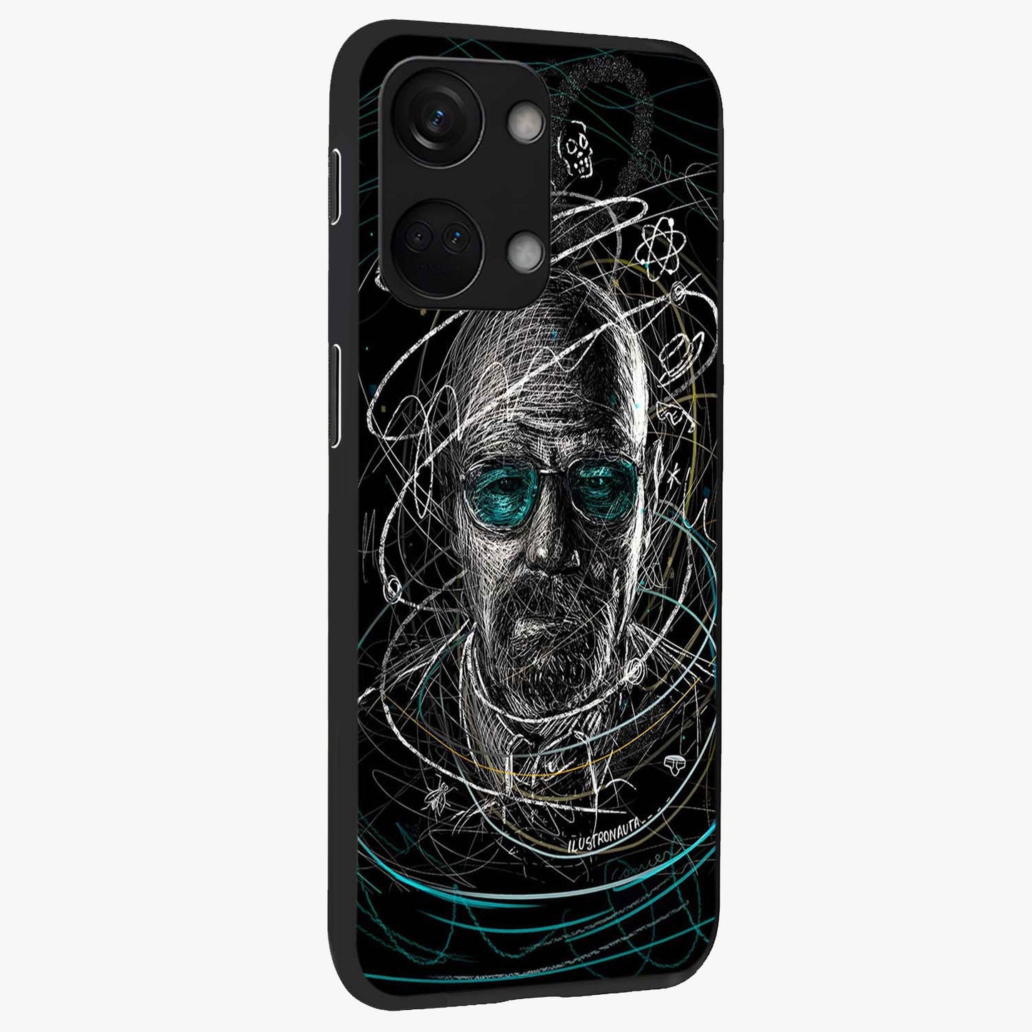 Chaotic Mind Genius Glass Case for 1+Nord 3 side perspective highlighting creative detailing and premium edge finish