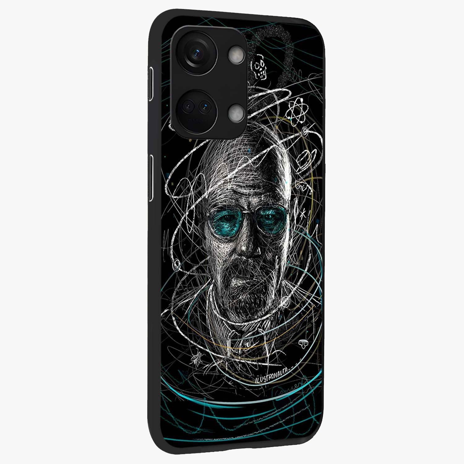 Chaotic Mind Genius Glass Case for 1+Nord 3 side perspective highlighting creative detailing and premium edge finish