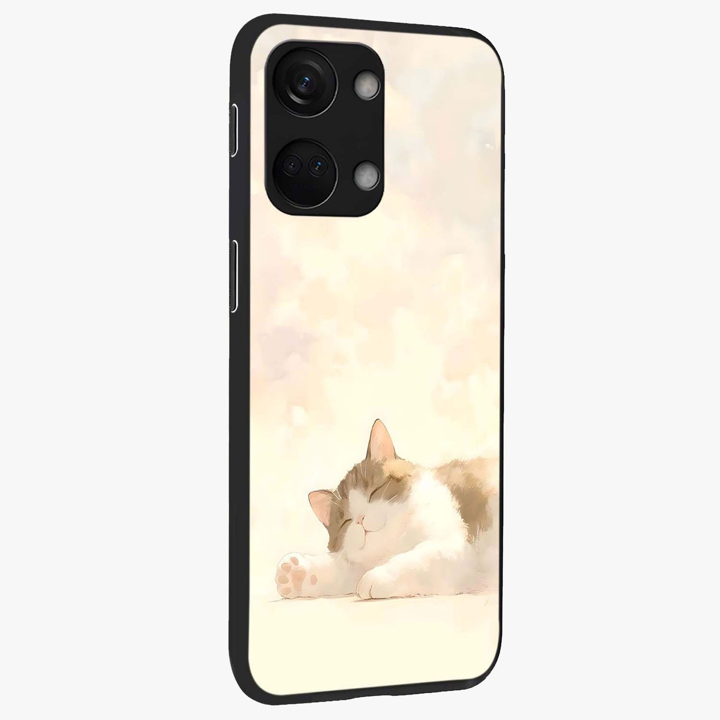 Cloud Nap Cat Glass Case for 1+Nord 3 side perspective highlighting charming feline details and premium edge finish