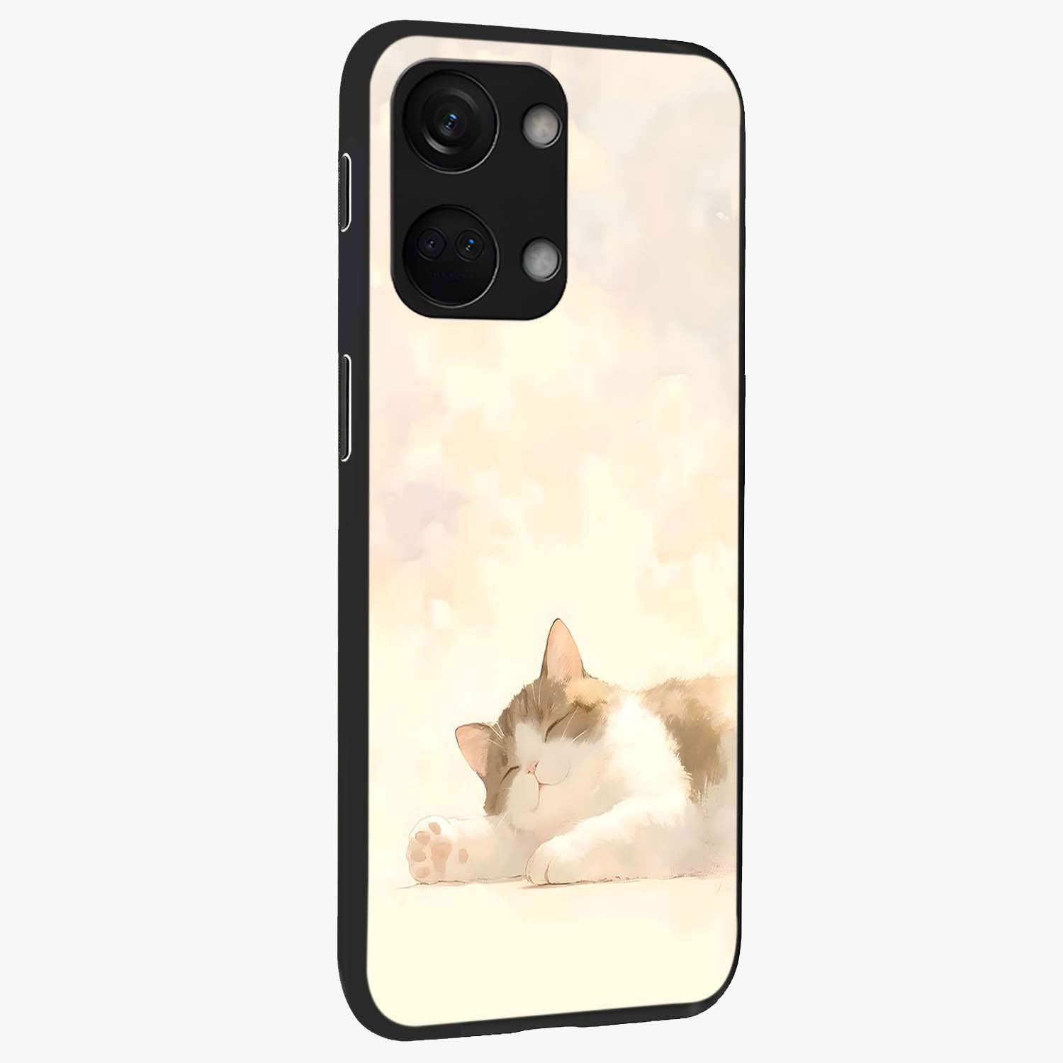 Cloud Nap Cat Glass Case for 1+Nord 3 side perspective highlighting charming feline details and premium edge finish