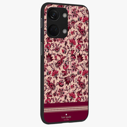 Crimson Rose Charm Glass Case for 1+Nord 3 side perspective highlighting delicate rose textures and smooth edges