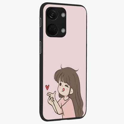Cute Kiss Heart Glass Case for 1+Nord 3 side perspective highlighting delicate heart detailing and premium edge finish