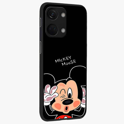 Cute Mickey Love Glass Case for 1+Nord 3 side perspective highlighting cute illustration textures and smooth edges