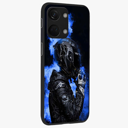 Cyber Sentinel Protocol Glass Case for 1+Nord 3 side perspective highlighting sharp digital textures and premium build