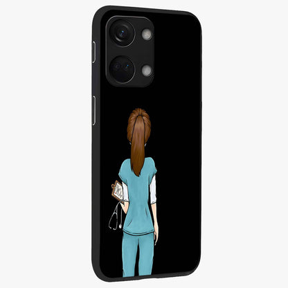 Doctor Pattern Custom Name Glass Case for 1+Nord 3 side perspective highlighting custom typography and smooth premium edges