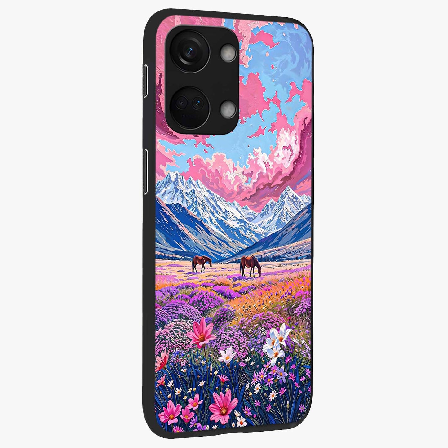Dreamy Floral Pastures Glass Case for 1+Nord 3 side perspective highlighting calming floral detailing and sleek build