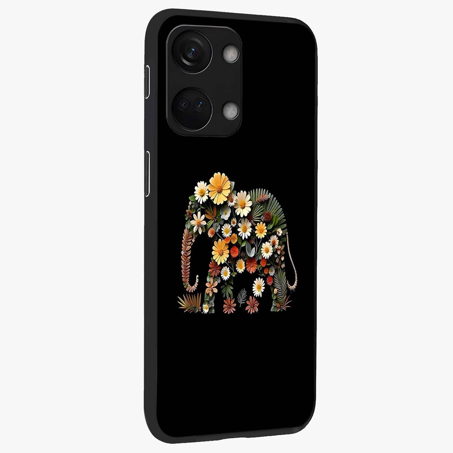Floral Elephant Glass Case for 1+Nord 3 side perspective highlighting intricate artwork and smooth premium build