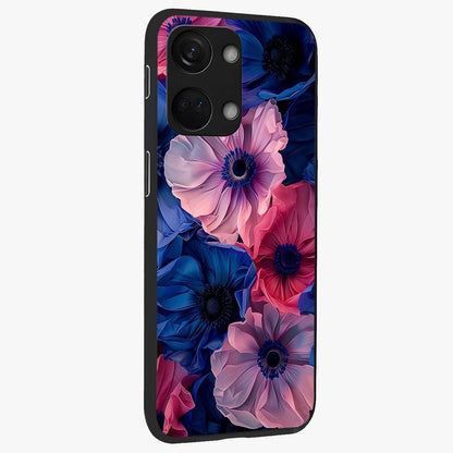 Flower Paper Art Pattern Glass Case for 1+Nord 3 side perspective highlighting intricate pattern design and premium build