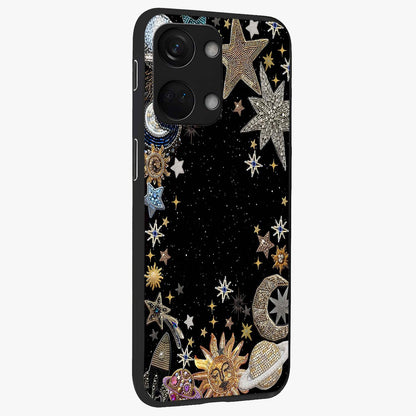 Galactic Jewel Stars Glass Case for 1+Nord 3 side perspective highlighting shimmering textures and premium edges