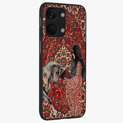 Girl With Horse Glass Case for 1+Nord 3 side perspective highlighting graceful equestrian detailing and smooth build