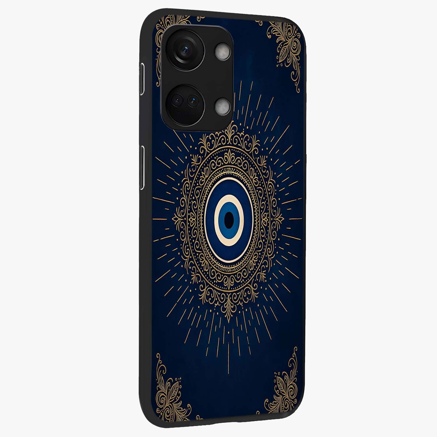 Golden Evil Eye Mandala Glass Case for 1+Nord 3 side perspective highlighting rich textures and sleek premium build
