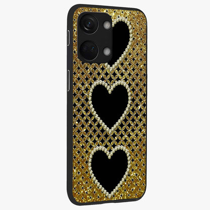 Golden Heart Glow Glass Case for 1+Nord 3 side perspective highlighting smooth heart detailing and premium edges