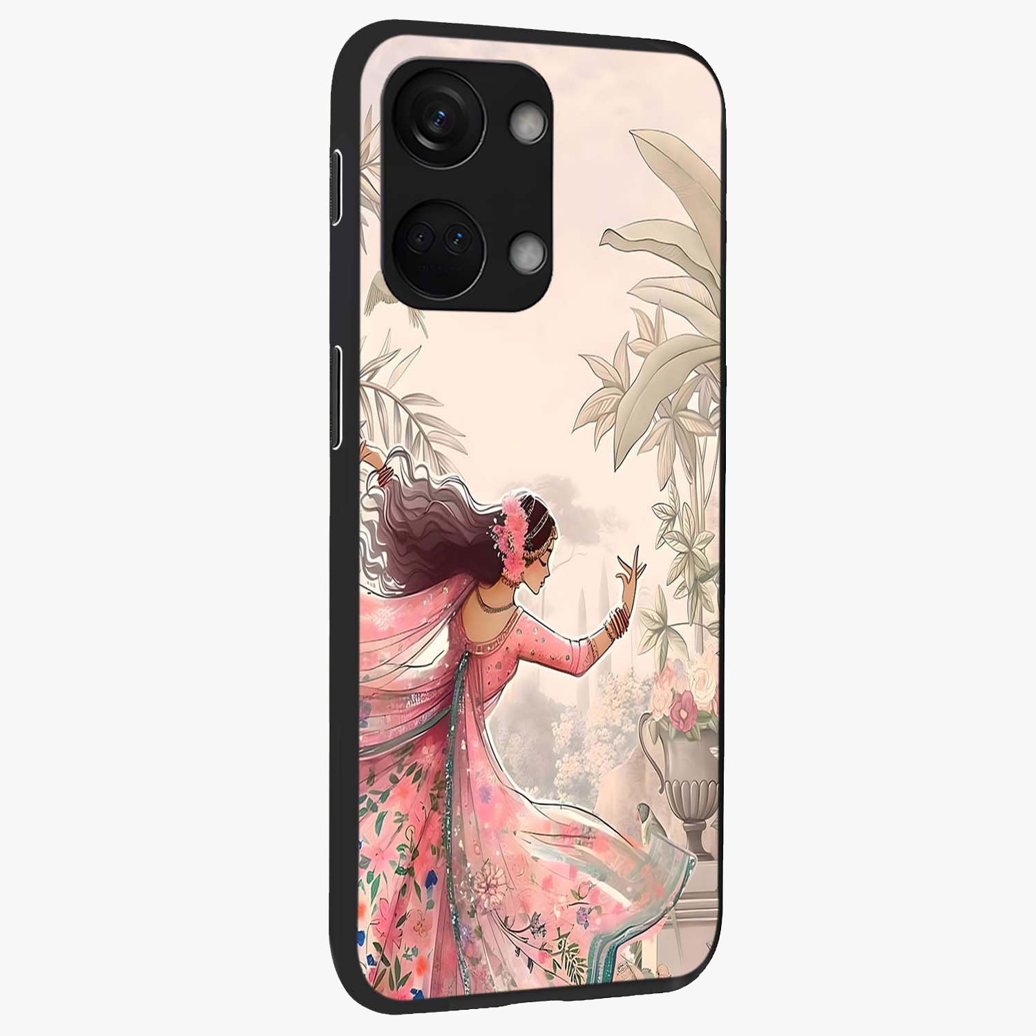 Graceful Garden Rhythm Glass Case for 1+Nord 3 side perspective highlighting refined floral textures and premium edges