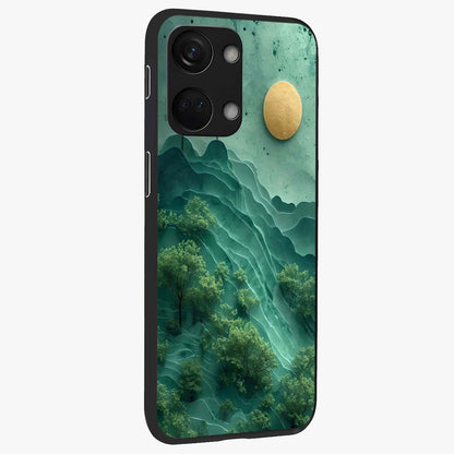 Green Hills With Sun Glass Case for 1+Nord 3 side perspective highlighting serene landscape textures and premium build