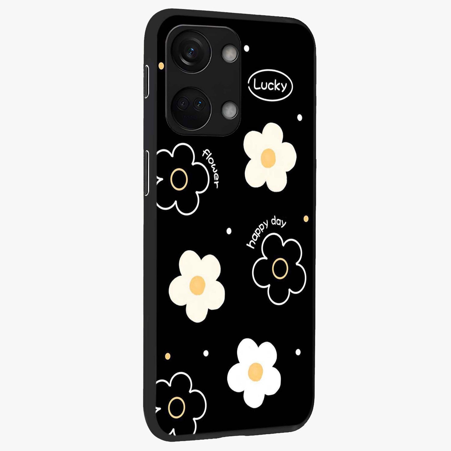 Happy Day Daisy Glass Case for 1+Nord 3 side perspective highlighting fresh floral textures and premium edges