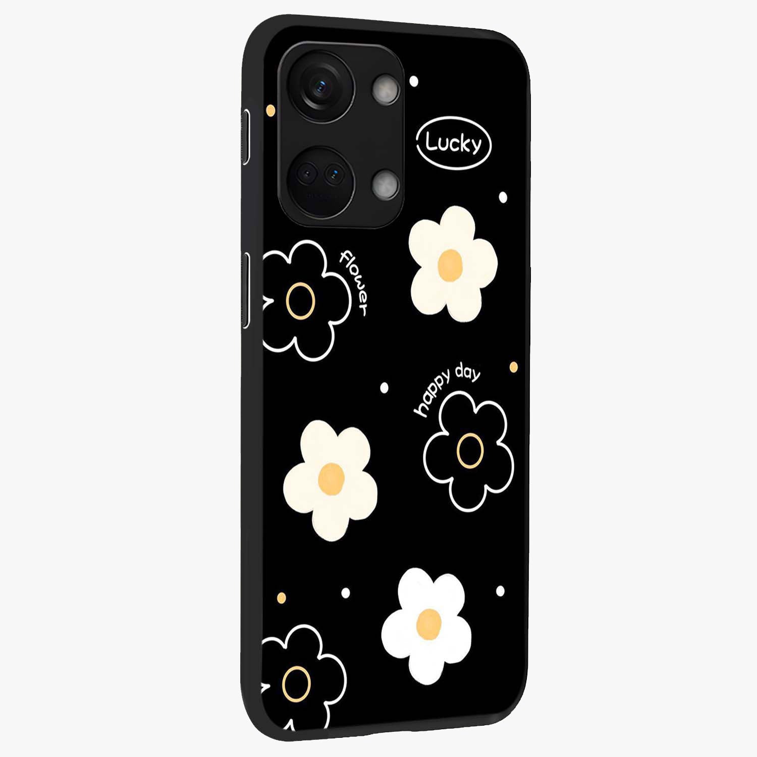 Happy Day Daisy Glass Case for 1+Nord 3 side perspective highlighting fresh floral textures and premium edges