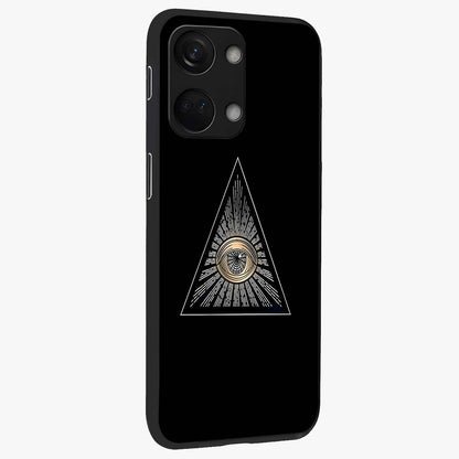 Illuminati Evil Glass Case for 1+Nord 3 displayed upright for mysterious statement visibility and premium finish.
