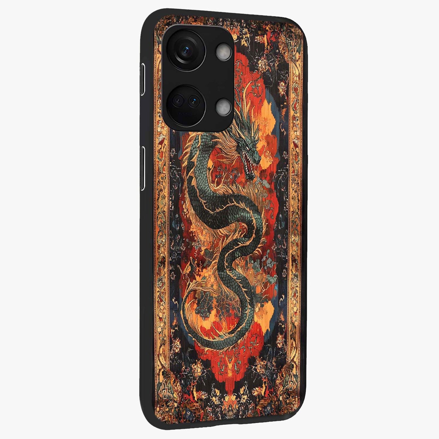 Inferno Dragon Soul Glass Case for 1+Nord 3 displayed upright for powerful mythical visibility and premium finish.