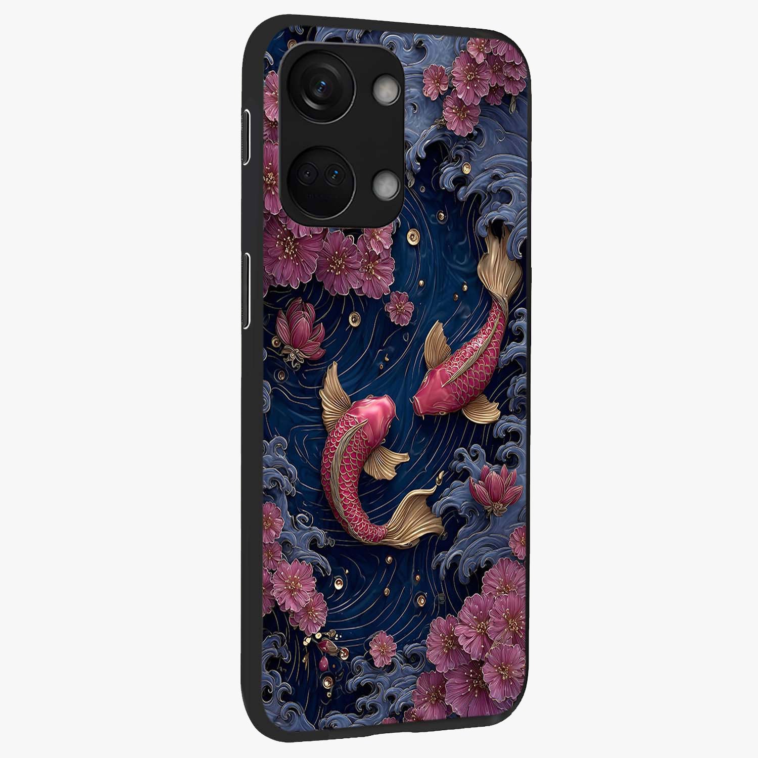 Koi Wave Dance Glass Case for 1+Nord 3 side perspective highlighting dynamic motion detailing and smooth build