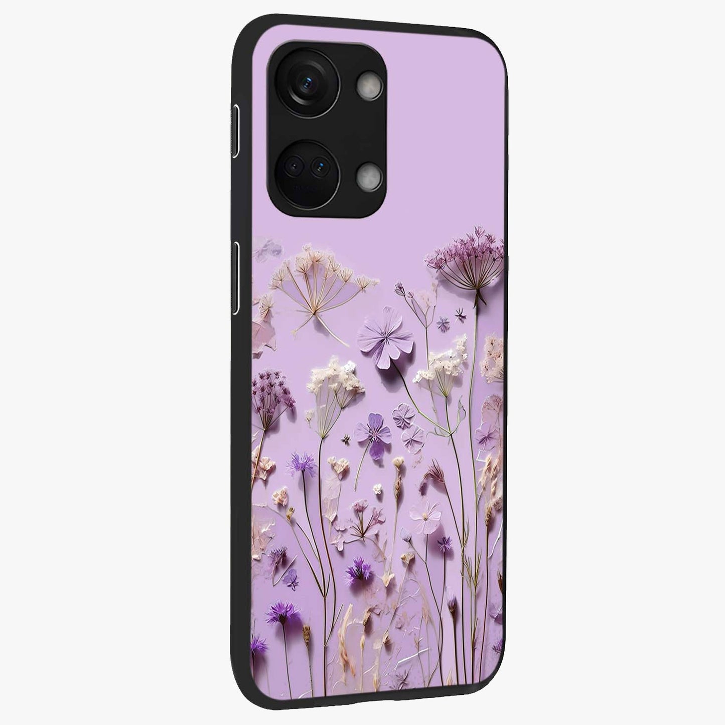 Lavender Blossom Dream Glass Case for 1+Nord 3 side perspective highlighting gentle bloom detailing and premium edges