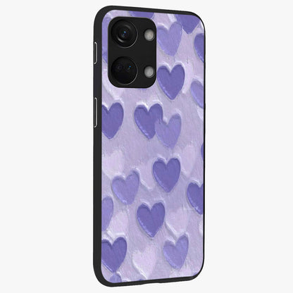 Lavender Paper Hearts Glass Case for 1+Nord 3 side perspective highlighting delicate heart textures and sleek build