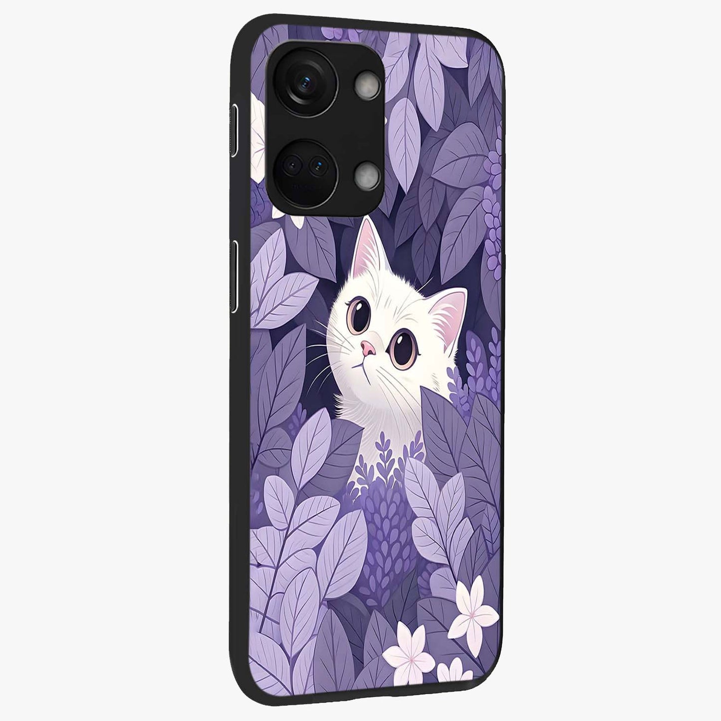 Lilac Hide Peek Cat Glass Case for 1+Nord 3 side perspective highlighting charming feline textures and smooth edges