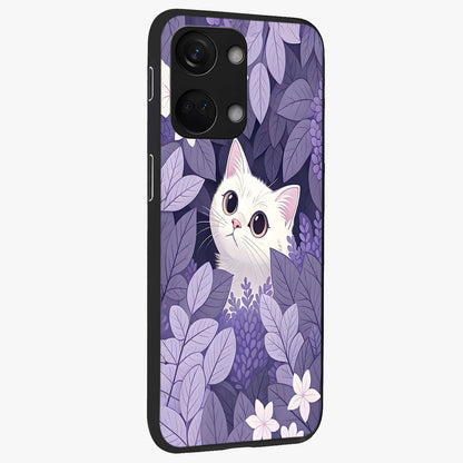Lilac Hide Peek Cat Glass Case for 1+Nord 3 side perspective highlighting charming feline textures and smooth edges