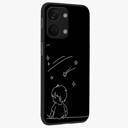 Line Art Boy With Shooting Stars Glass Case for 1+Nord 3 side perspective highlighting delicate line textures and smooth edges