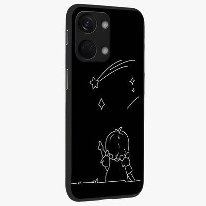 Line Art Girl With Shooting Stars Glass Case for 1+Nord 3 side perspective highlighting subtle star textures and premium build