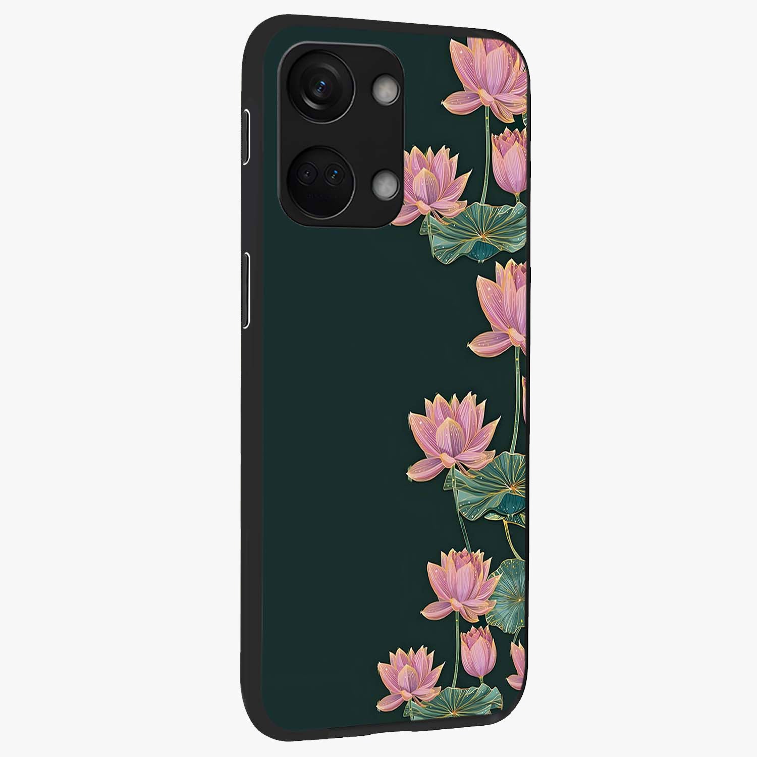 Lotus Bloom Serenity Glass Case for 1+Nord 3 side perspective highlighting delicate petal textures and premium edges