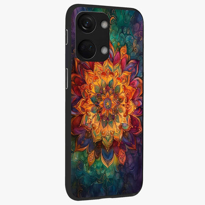 Mandala Vibrants Glass Case for 1+Nord 3 side perspective highlighting vibrant ornamental textures and premium edges