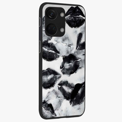 Midnight Kiss Marks Glass Case for 1+Nord 3 side perspective highlighting playful detailing and premium edge finish