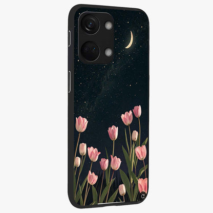 Midnight Tulip Whispers Vibe Glass Case for 1+Nord 3 side perspective highlighting graceful floral textures and premium edges