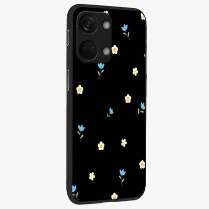 Minimalistic Blue With White Flower Pattern Glass Case for 1+Nord 3 side perspective highlighting subtle floral textures and premium edges